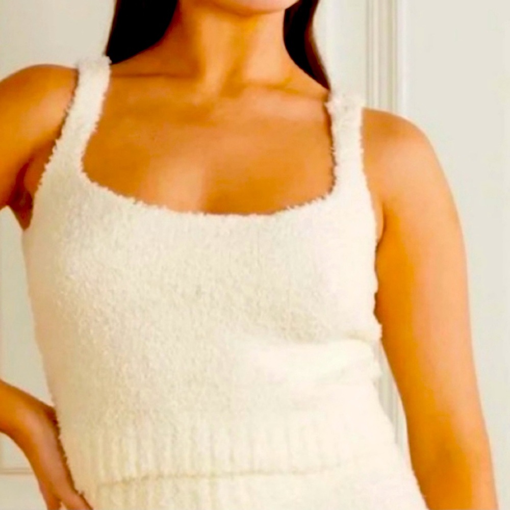 SKIMS Fuzzy Cropped Tank Top Intimates Loungewear Cream L/XL